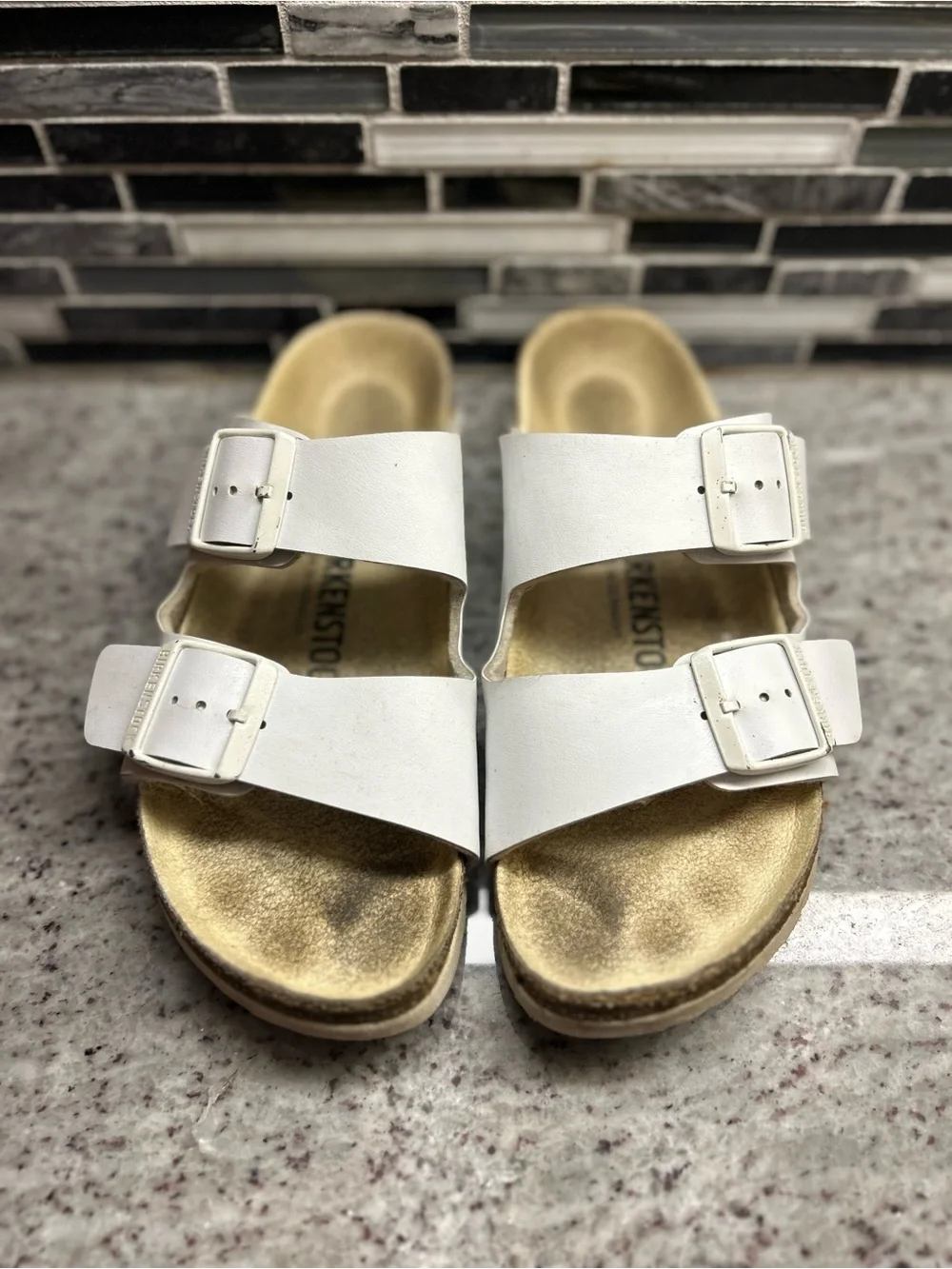 Birkenstock Arizona White Double Strap Sandals - size 6 (37) narrow fit